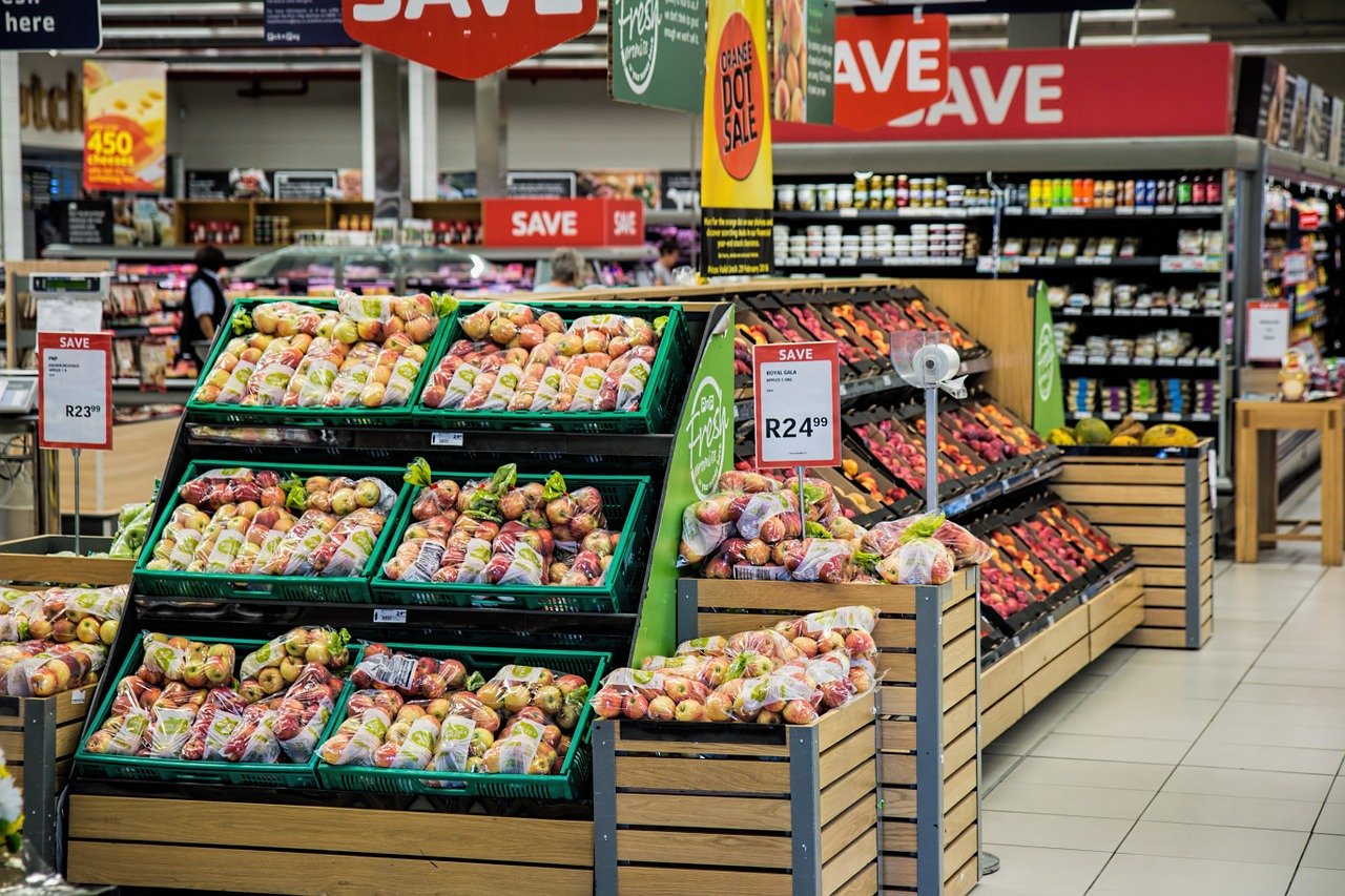 indoor business signs in a supermarket